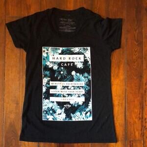 Hard Rock Cafe Cozumel Graphic Tee - Unique Floral Design - Size L